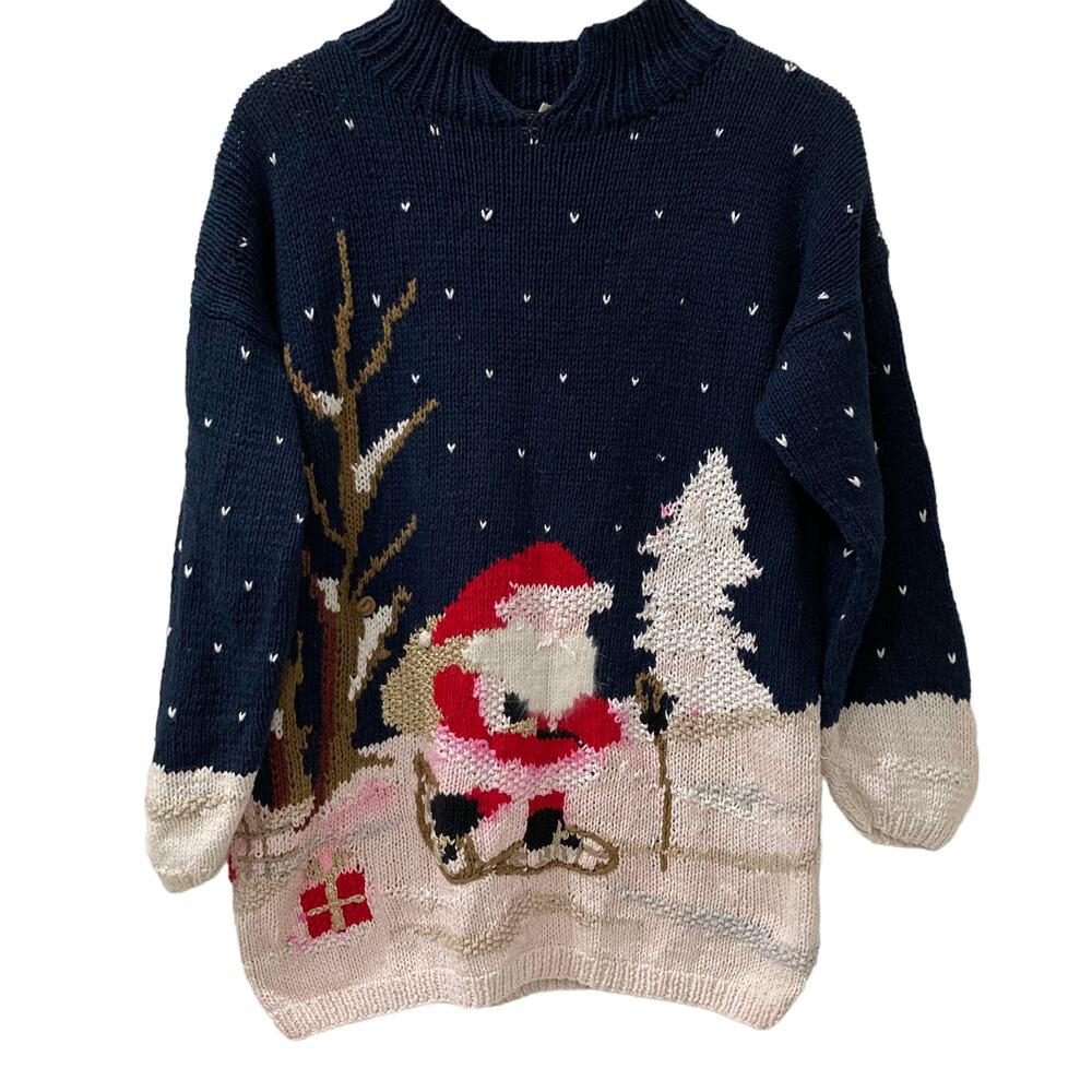 Vintage 80s 90s Lauren Hansen Santa Delivering Presents Sweater Size S (stained)